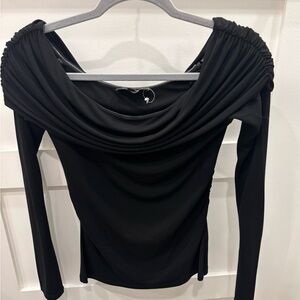 INTERMIX Black Draped Off the Shoulder Long Sleeve Top Size S